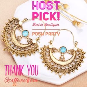 ::⚜️Exotic Bohemia Turquoise+Gold Hoop Earrings